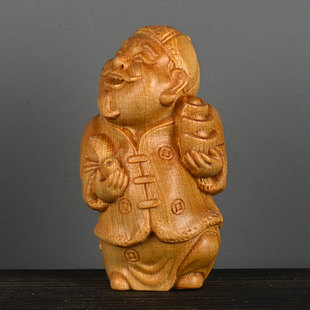 崖柏木雕手把件地主高7cm家装摆件实木雕刻工艺品原创设计财主