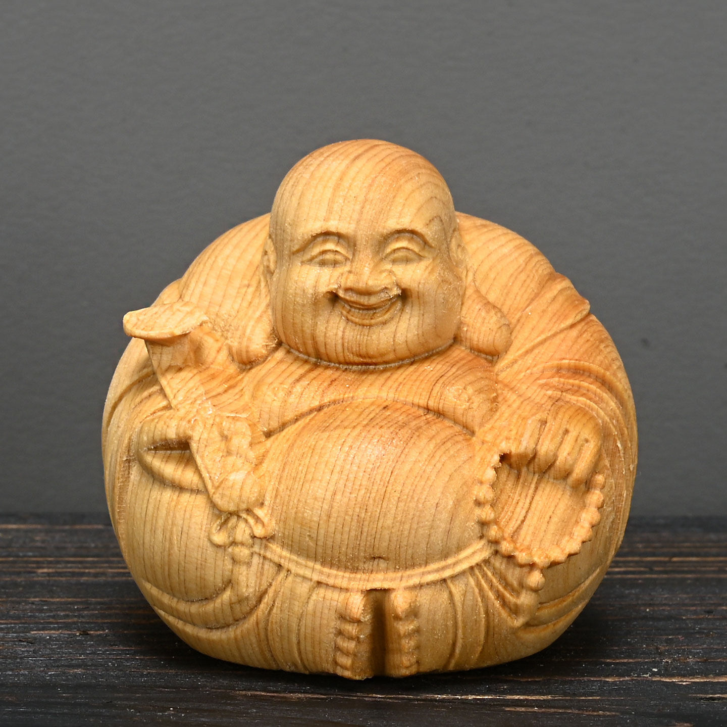 崖柏木大如意弥勒佛手把件高5cm一团和气文玩摆件家居车载装饰品