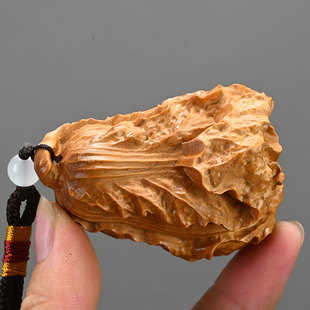 崖柏木大白菜手把件高6.5cm实木雕白菜百财随身把玩件装 饰工艺品