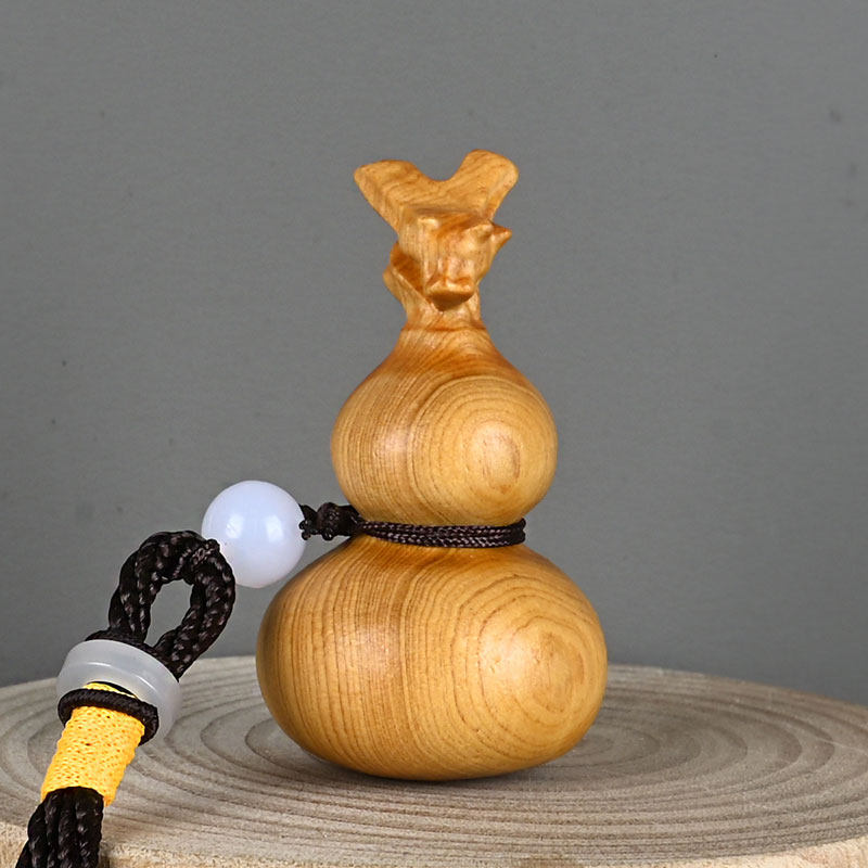 崖柏木雕刻龙头葫芦摆件高6cm创意文玩葫芦手把件福禄吉祥挂件