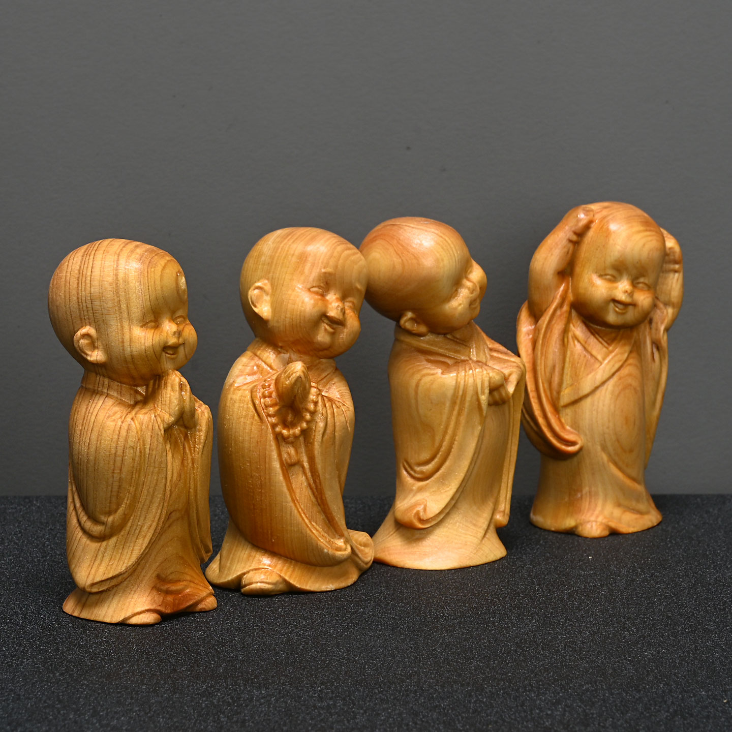 崖柏木四不小和尚实木雕刻逍遥自在小沙弥工艺品家居禅意装饰摆件