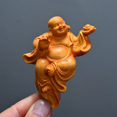 崖柏悬空举元宝弥勒手把件新中式