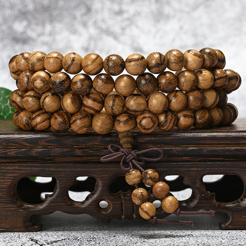 越南沉香木手链6 8mm108颗佛念珠虎皮纹手串男女士款饰品厂家直销