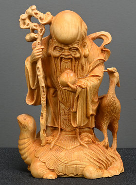崖柏木龟鹤寿星高10cm雕仙翁摆件老人生日拜寿礼物家居文玩工艺品