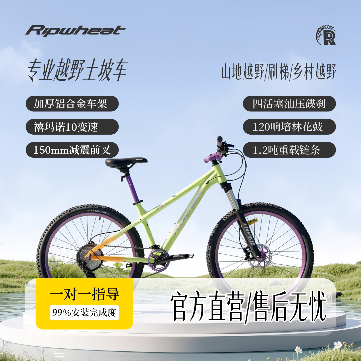 RIPWHEAT越野变速四碟刹26轮径组装整车土坡山地车适合青少年学生