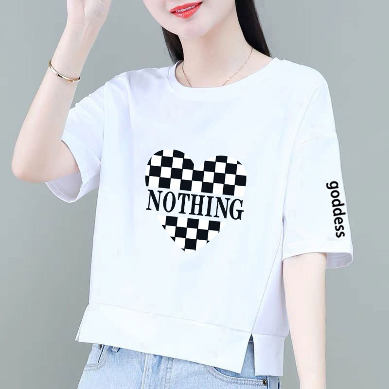 100%纯棉短袖白色卫衣女夏季薄款小个子宽松休闲显瘦洋气开叉上衣