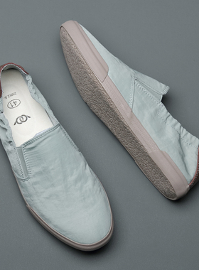 宝达英伦低帮一脚蹬帆布鞋男士懒人休闲乐福男鞋子软底老北京单鞋