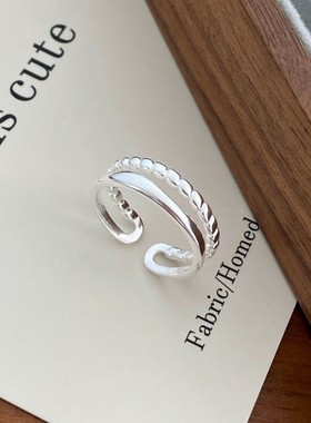 通体S999足银双层麻花线条戒指女ins小众设计轻奢时尚高级感简约