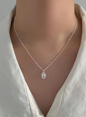 s925纯银椭圆几何水滴项链女ins法式小众轻奢设计简约豆豆锁骨链