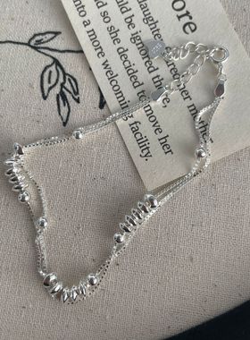 S925纯银小众设计双层飞盘珠手链