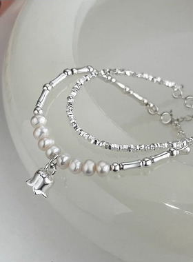 925纯银铃兰花珍珠碎银子手链女时尚轻奢高级感手饰ins小众设计感