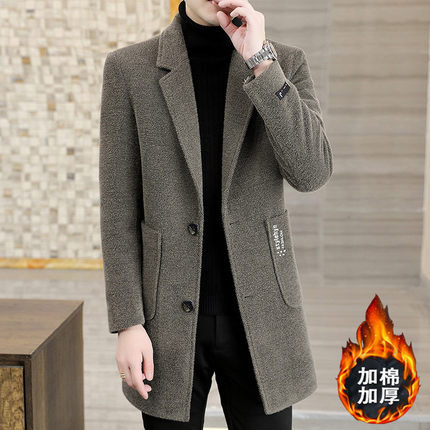 冬季男士加厚中长款羽绒服毛呢大衣修身帅气保暖貂绒外套呢子风衣