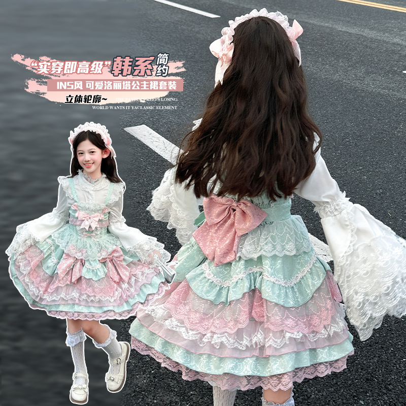 女童洛丽塔公主裙秋装新款儿童蓬蓬蛋糕裙女孩连衣裙礼服套装