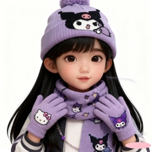酷洛米女童保暖帽子围巾手套kuromi warm hat, scarf, and gloves