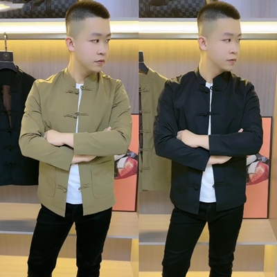 立领春秋新款复古唐装盘口国潮帅