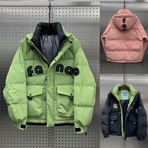 潮牌羽绒服冬季新款工装大口袋上衣男保暖加厚字母情侣白鸭绒外套