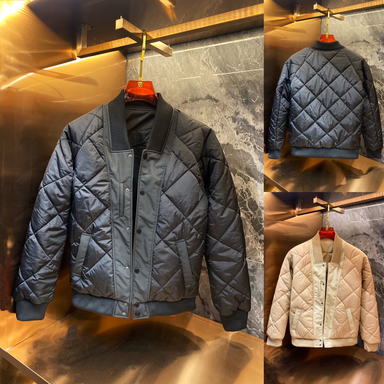 2025冬季新款毛衣领棒球棉服修身男士欧货商务潮流休闲外套棉袄潮