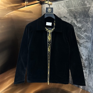 2024秋冬新款金丝绒外套男时尚休闲百搭净版翻领商务行政棉服夹克