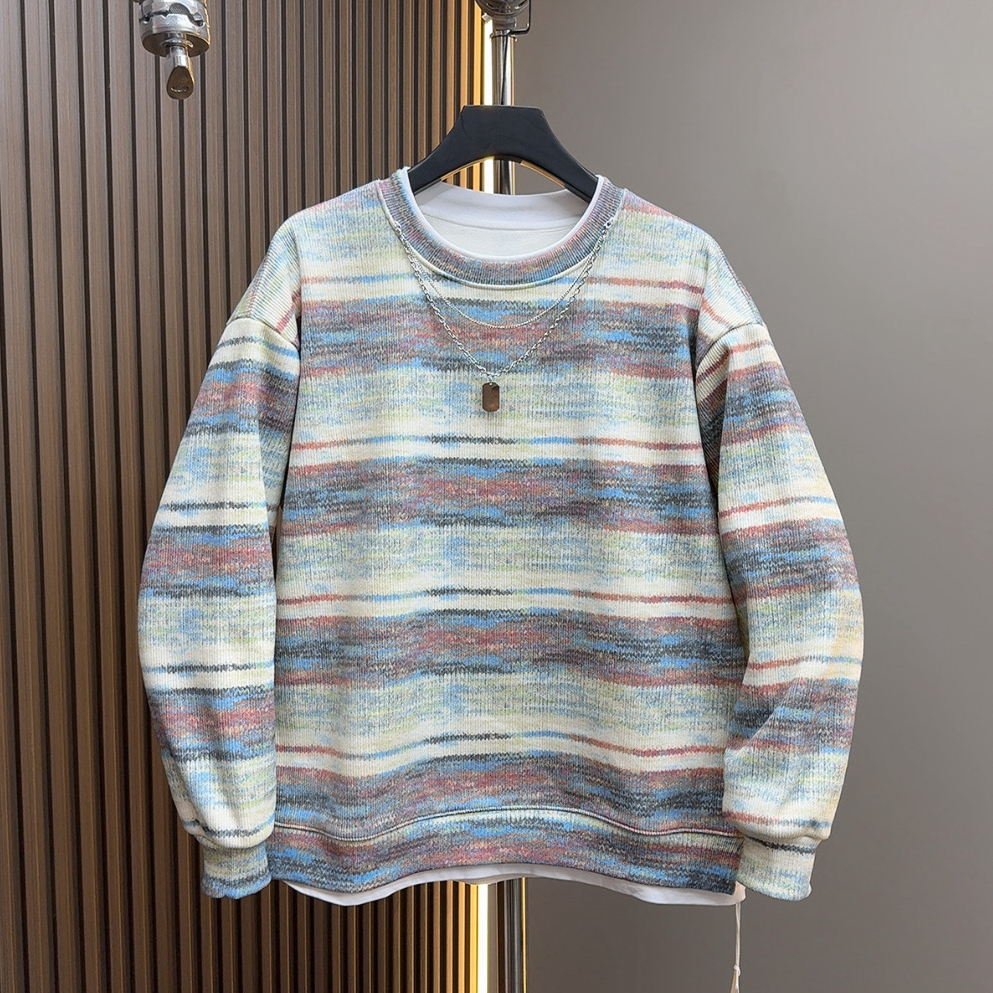 假两件卫衣男圆领宽松针织衫