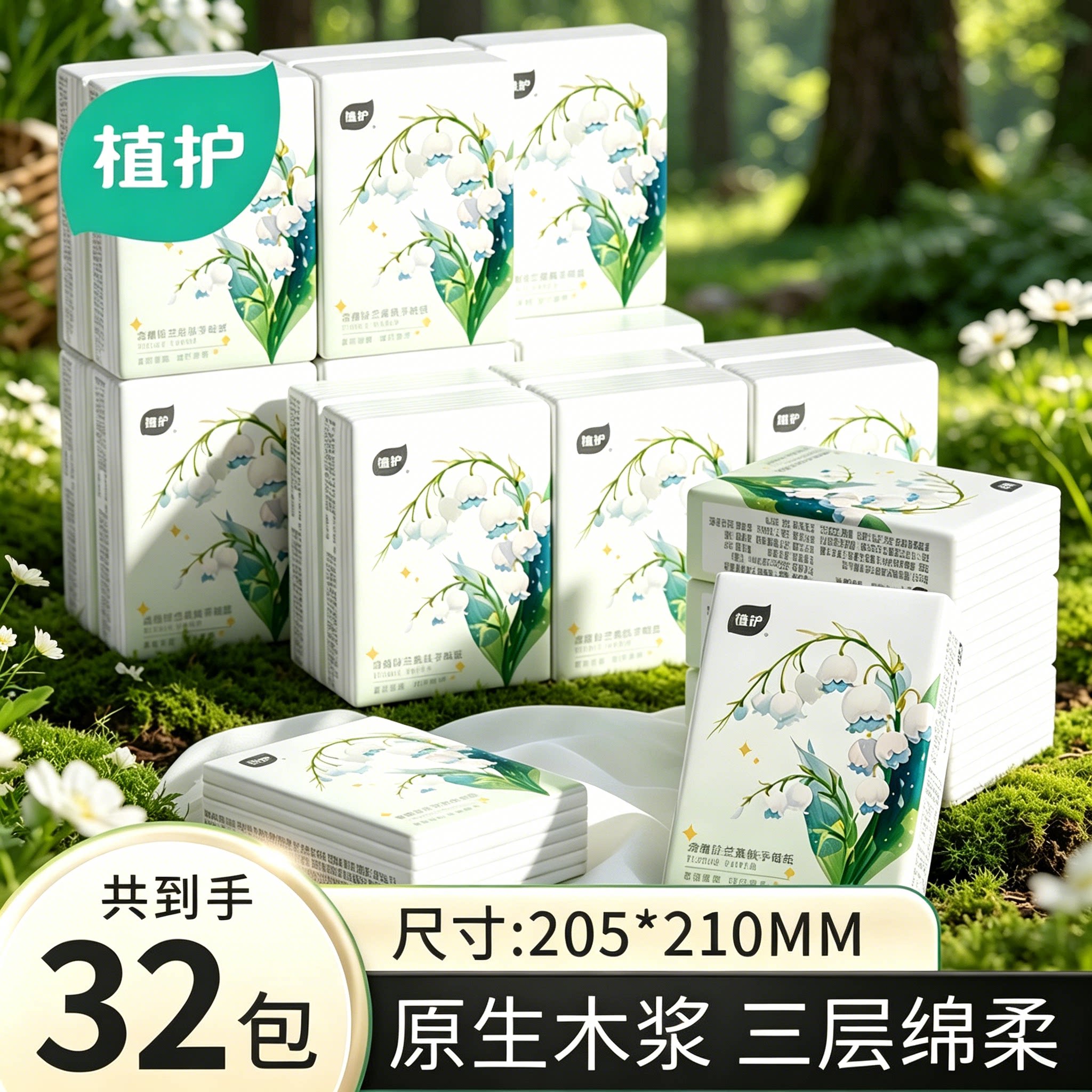 植护手帕纸便携式抽纸擦手餐巾面巾纸巾家庭实惠随身装卫生纸巾