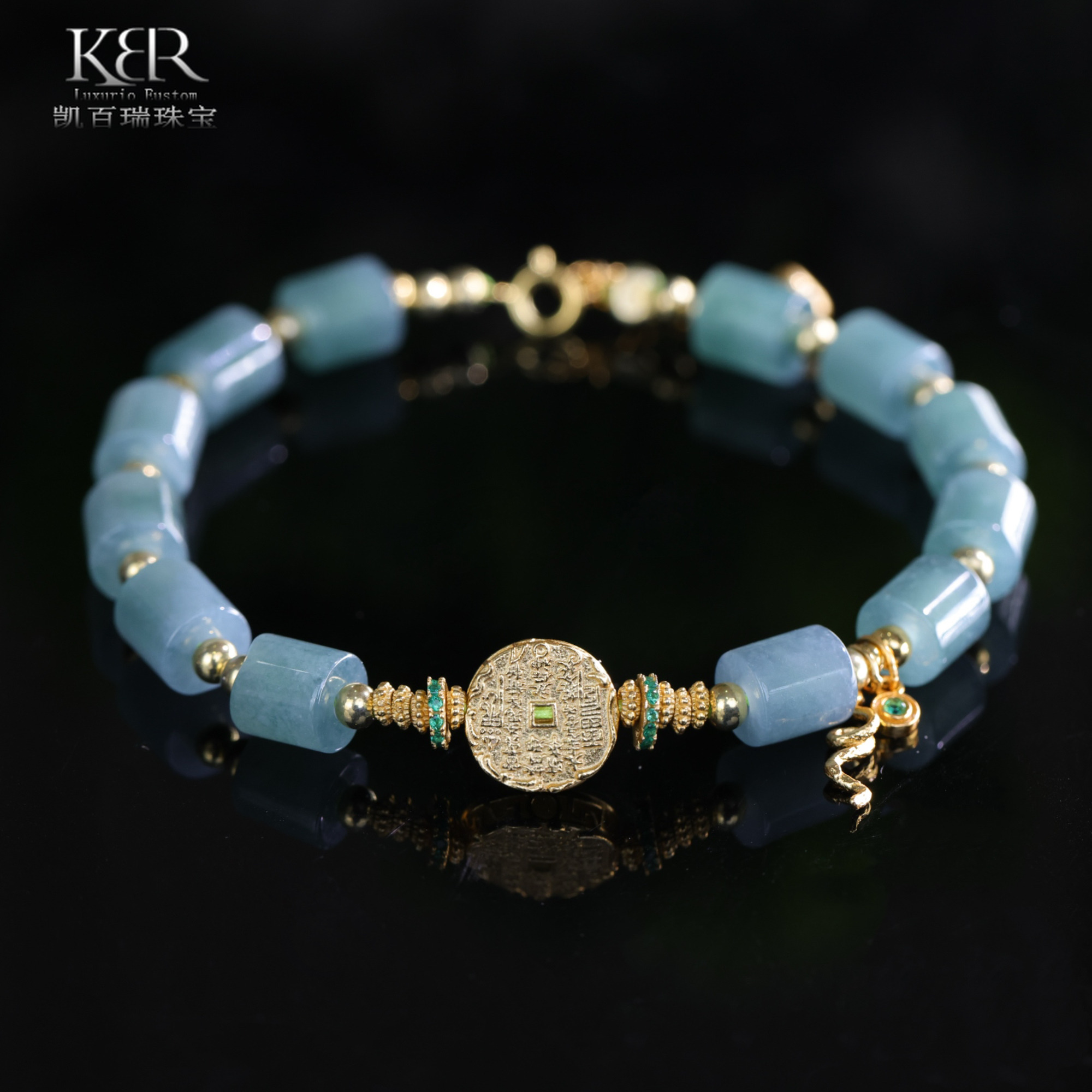 【颖有尽有】天然A货翡翠桶珠山鬼花钱手串简约百搭款KBR0303010