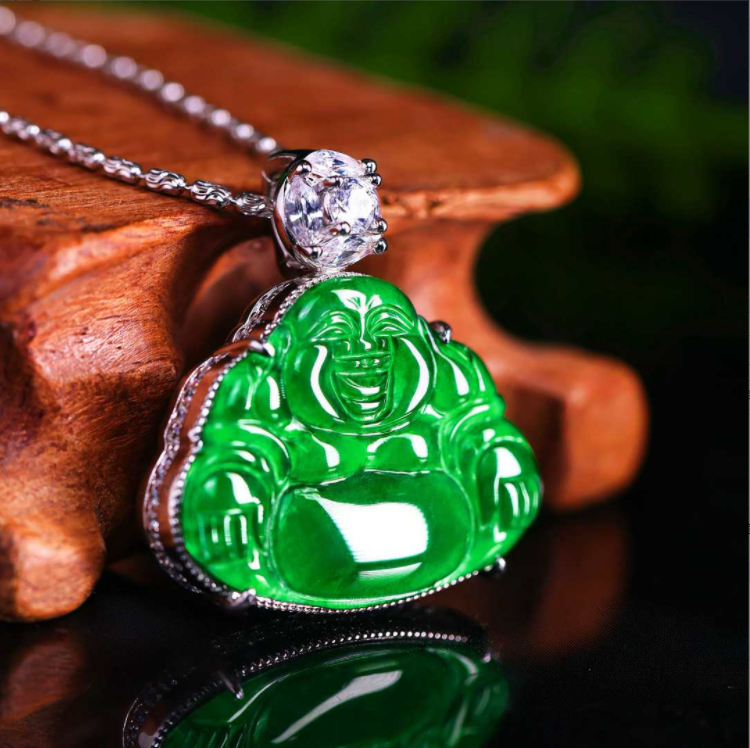 【颖有尽有】高定设计款天然A货翡翠冰种满绿佛公吊坠JJCC0725002