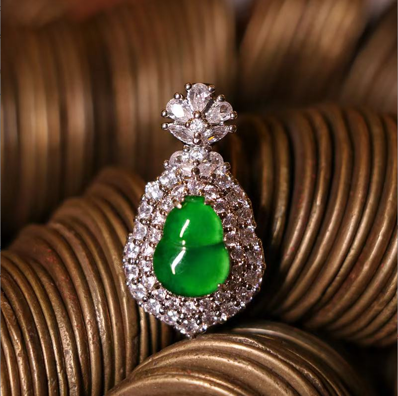 【颖有尽有】定制A货冰种满绿翡翠葫芦吊坠简约百搭JJMS51026028