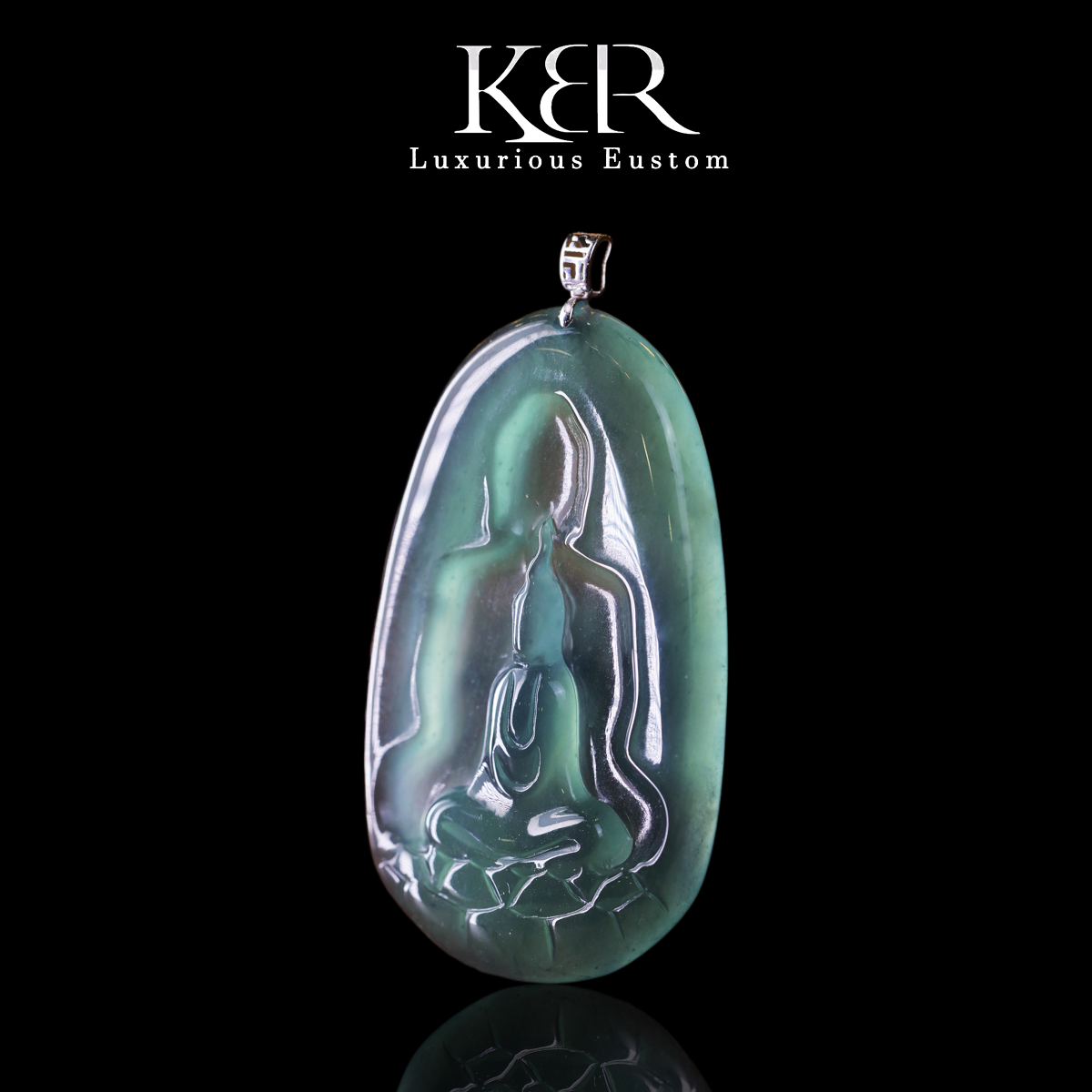 【颖有尽有】 天然A货翡翠高冰种精雕高定观音吊坠百搭KBR1217003