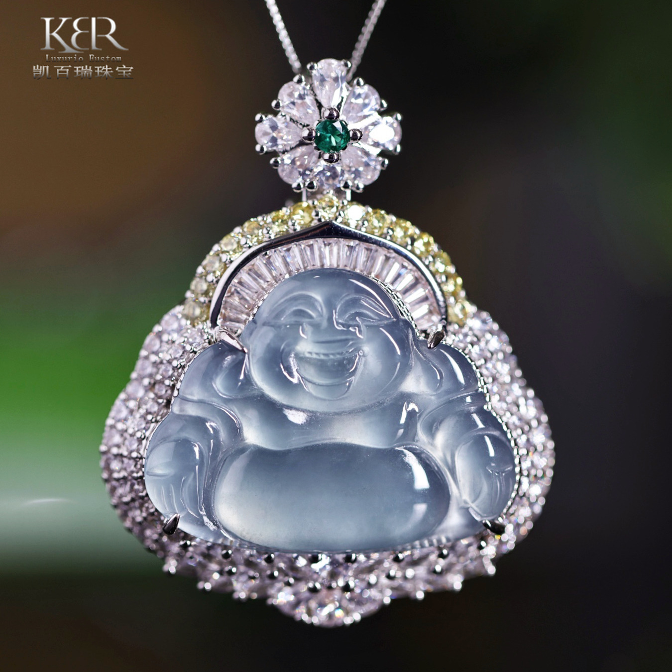 新款高货高冰翡翠透手透字佛公吊坠项链简约百搭时尚 KBR0303039