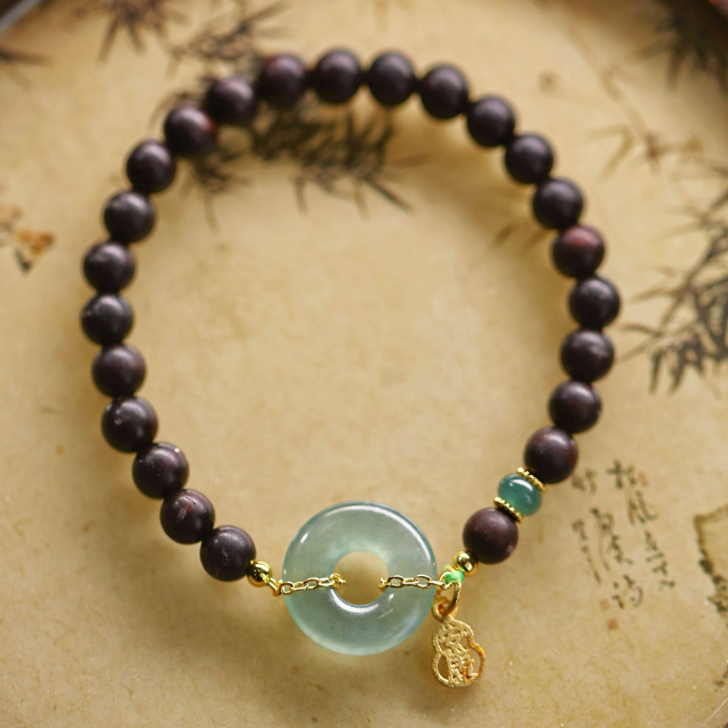 【悟空粉丝专享】高定天然A货翡翠平安扣小叶紫檀手串 KBR0303008