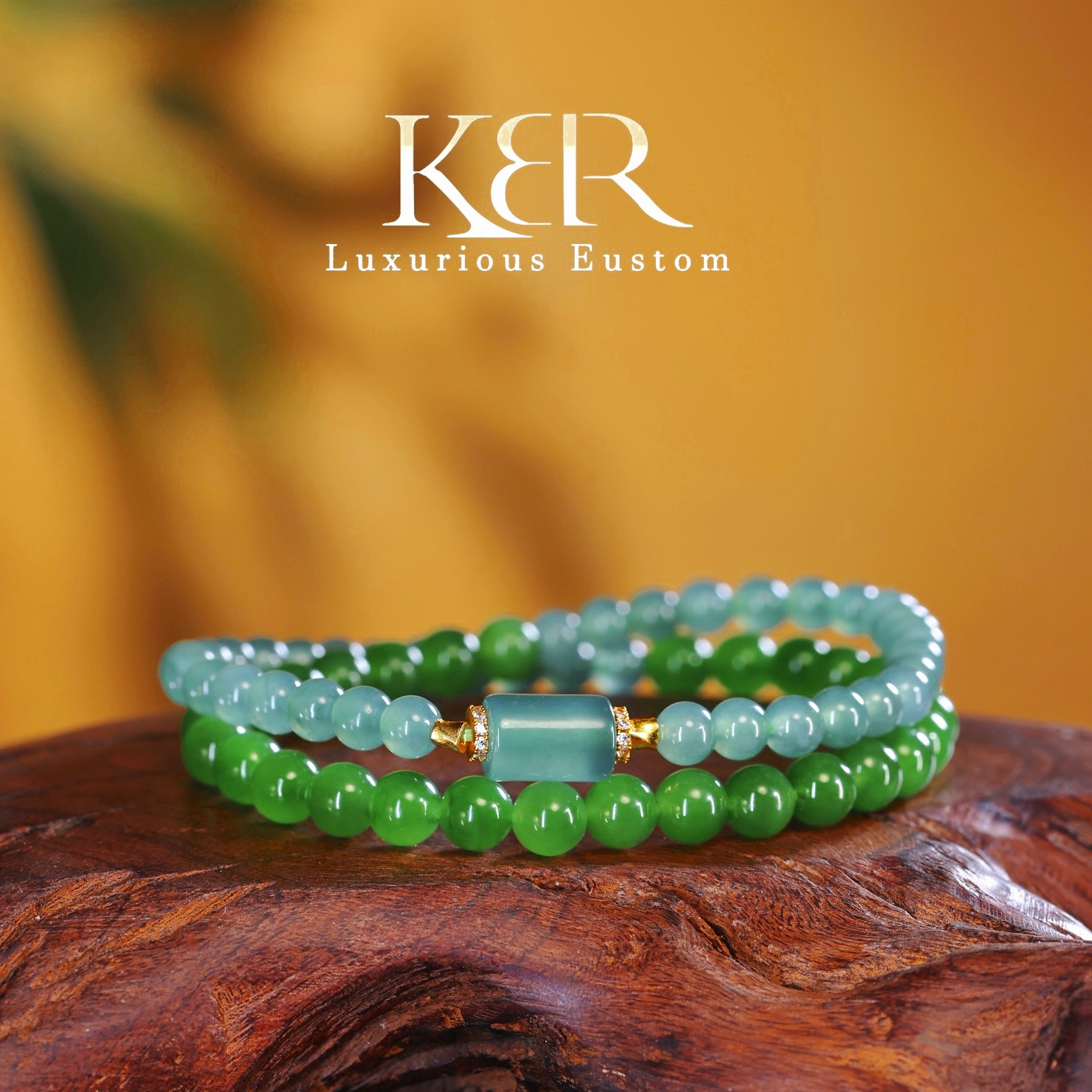 【颖有尽有】新款高货天然A货翡翠和田玉碧玉双圈手串KBR50519002