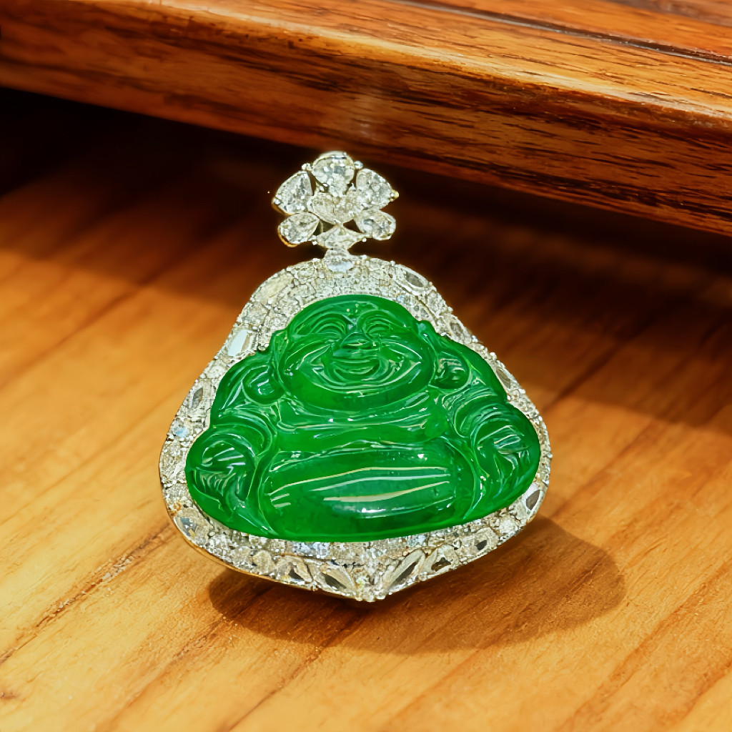 【粉红粉丝专享】天然A货翡翠冰种满绿佛公吊坠简约KBR60130003