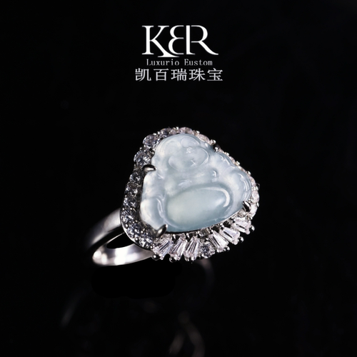 【丹丹专享】高定设计款天然A货翡翠佛公戒指开口戒指KBR0405007