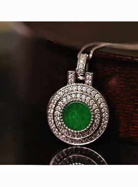 【颖有尽有】新款满绿翡翠圆牌无事牌吊坠简约百搭女款KBR0303038