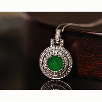 【颖有尽有】新款满绿翡翠圆牌无事牌吊坠简约百搭女款KBR0303038