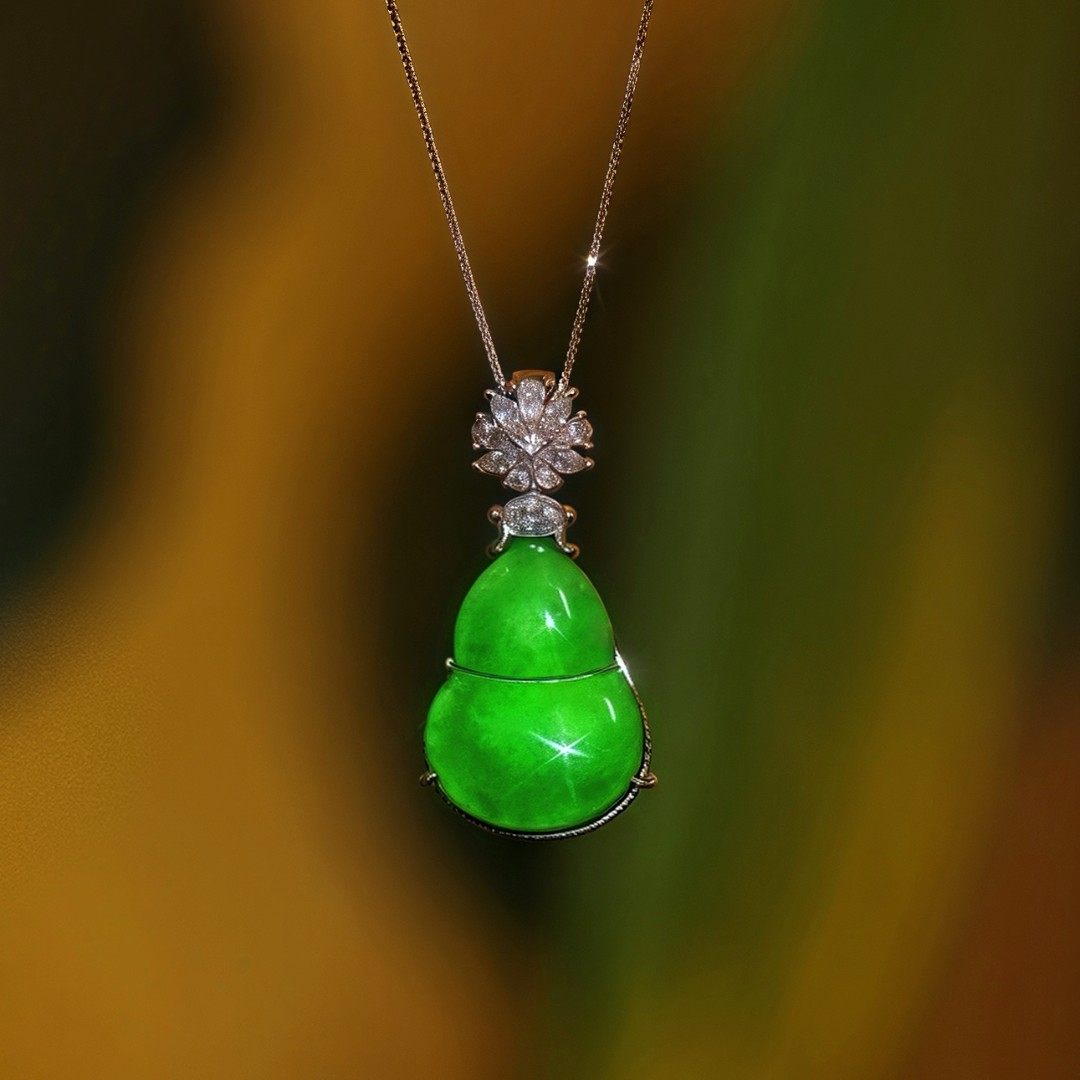 【颖有尽有】高级定制新款天然A货翡翠葫芦吊坠JJCC50817001