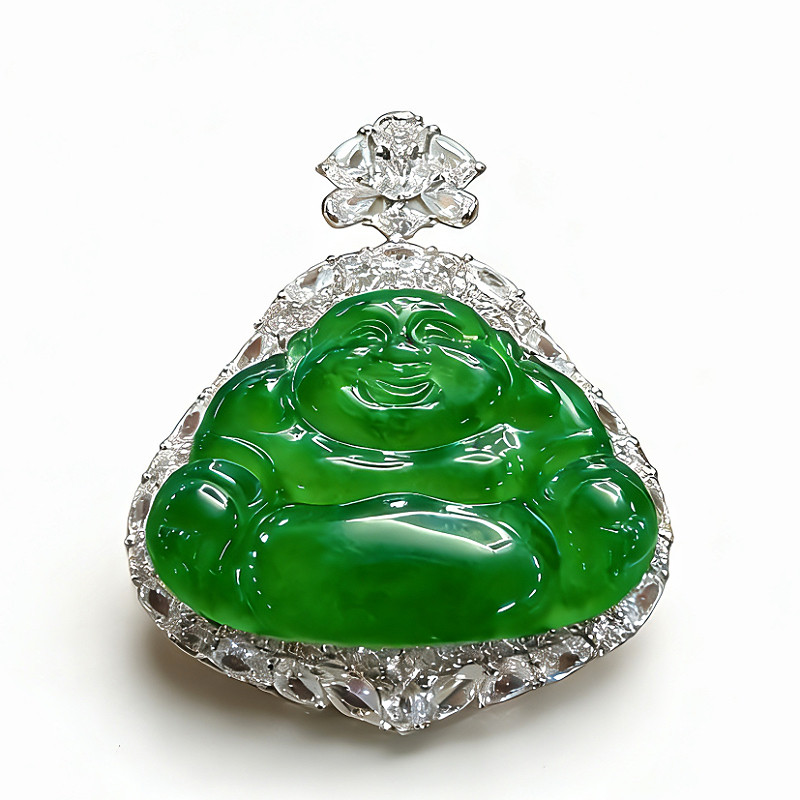 【颖有尽有】天然A货翡翠冰种满绿佛公吊坠简约KBR60130003