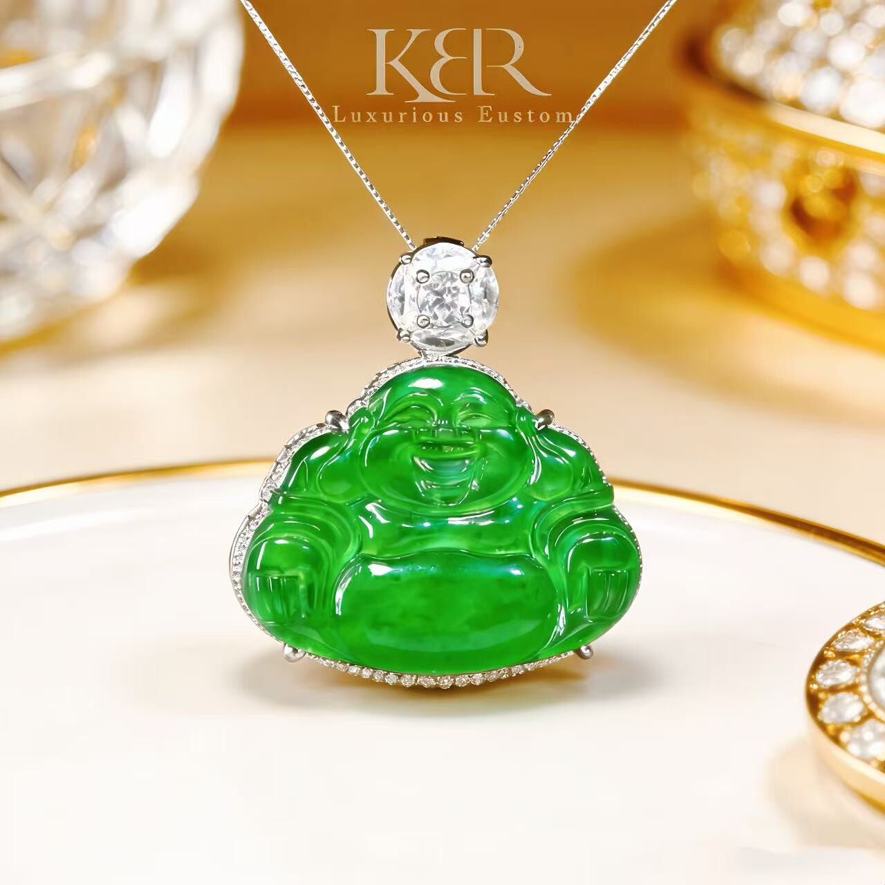 【颖有尽有】新款天然A货翡翠冰种满绿佛公吊坠JJCC60128001