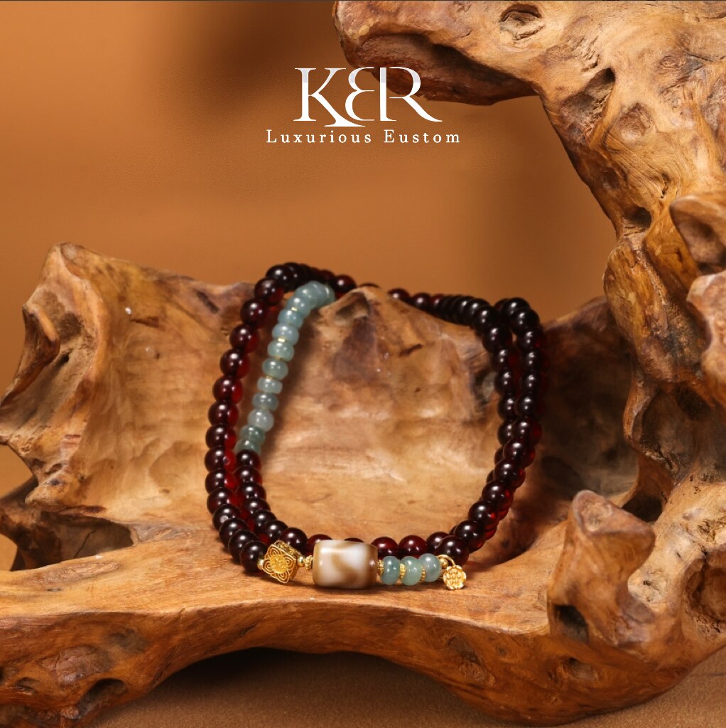 【粉红粉丝专享】天然A货翡翠血珀三圈手串时尚设计款 KBR0907001