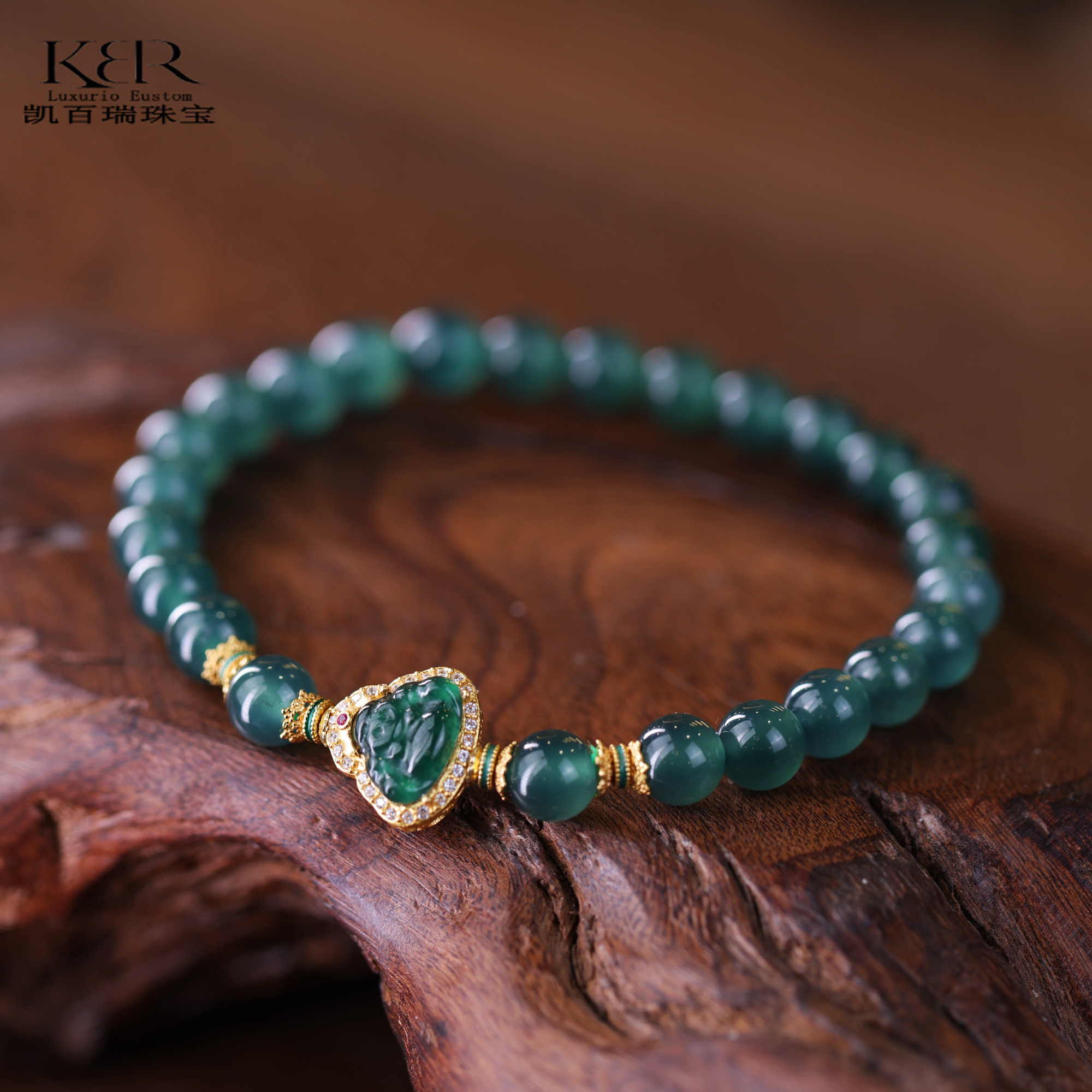 【宝藏珠宝】天然A货翡翠宝石光佛公圆珠手串时尚百搭 KBR1213005