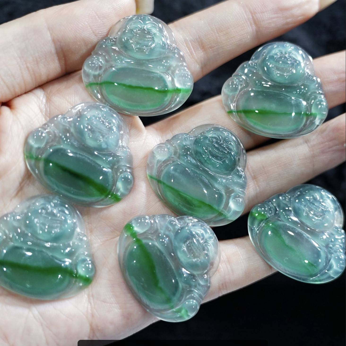 天然A货翡翠雕刻冰种飘花佛公吊坠挂坠大气百搭气质款KBR1117001