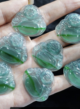 【颖有尽有】天然A货翡翠雕刻冰种飘花佛公吊坠百搭款KBR1117001