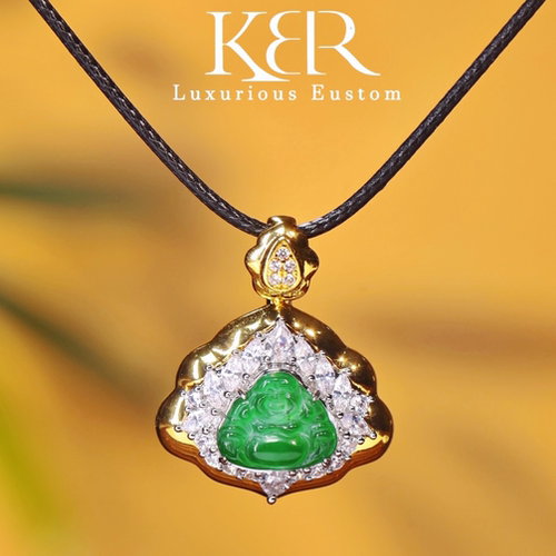 【颖有尽有】高定新款天然A货翡翠满绿豪镶佛公吊坠 KBR50613101
