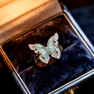 新款天然A货冰种翡翠蝴蝶戒指开口戒指戒圈简约时尚 KBR51229006
