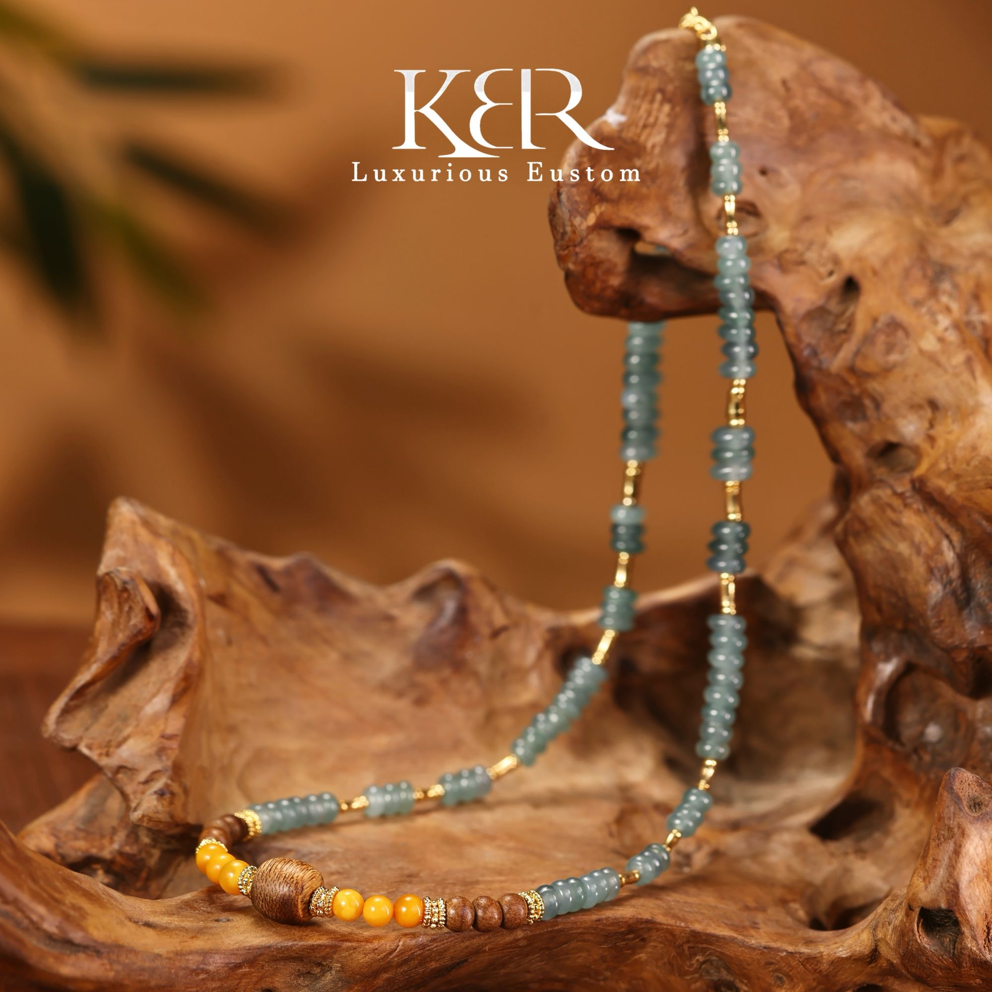 【颖有尽有】天然A货翡翠DIY沉香蜜蜡项链简约百搭KBR50505009