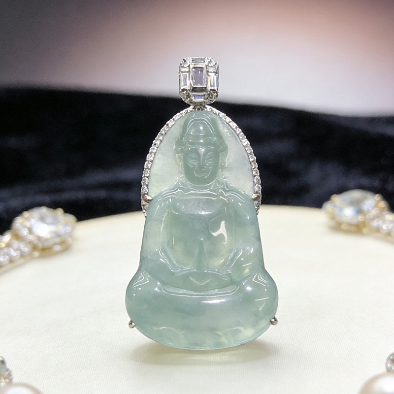 【颖有尽有】新款天然A货冰种翡翠观音吊坠简约百搭KBR60124004