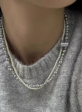 S925银强光珍珠双层项链女款