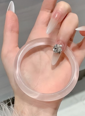藕粉手镯女美人镯高冰玉髓镯子