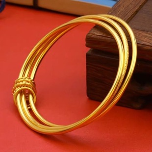 越南沙金三生三世手镯女款光圈固口仿黄金手环细圈手镯子久不掉色