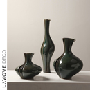 现代轻奢花瓶绿色陶瓷花卉瓶客厅创意摆件办公室专用高级感插花器